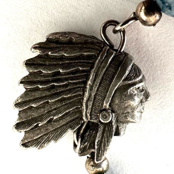 Blue beaded bull and chief charm bracelet - Picture 4 of 8